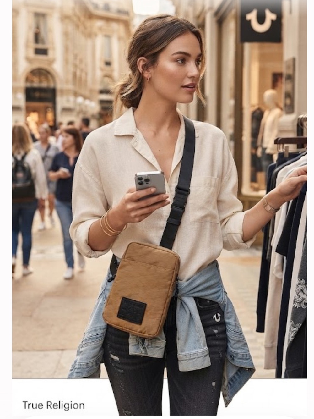 True Religion Beige Sling Bag | NWT Everyday Crossbody Hands-Free Travel